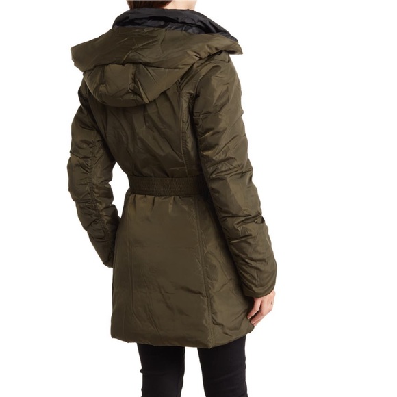 Laundry by Shelli Segal Hooded Belted Parka Jacket In MilitGry -Military Color - Picture 2 of 16